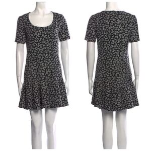 Carven Floral Mini Dress Sz Medium Black Pleated Skirt Cottagecore Prep Chic
